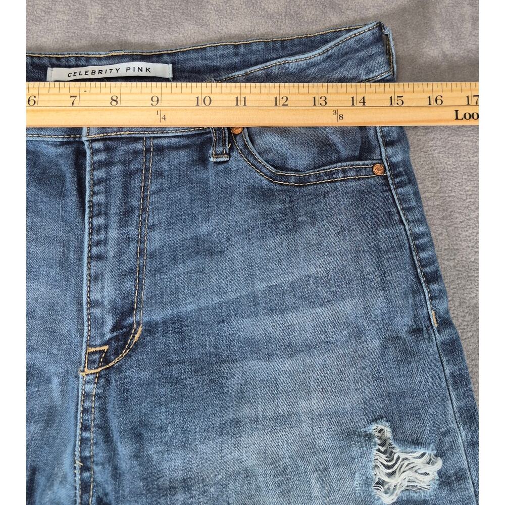 Celebrity Pink Womens Blue Denim Shorts Size 9 Distressed Casual - Picture 4 of 7